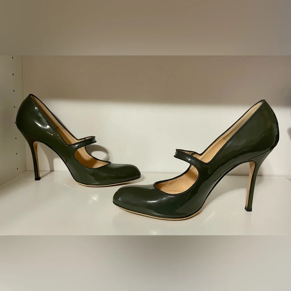 VGUC Manolo Blahnik Green Campy Mary Janes Size EU 40.5/9.5 - Picture 7 of 16